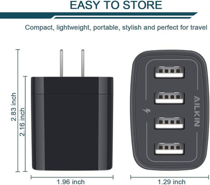 Wall Charger, USB Charger Adapter,  4.8A 4Multi Port Fast Charging Station Power Base Block Plug Cube Brick for Iphone 17 16 15 14 SE 13 12 11Pro Max/X/Plus, Samsung A16/A17/S25/S24 Kindle Plug