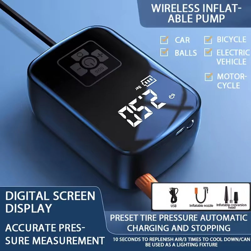 LEIBOO Portable Electric Tire Inflator Pump - Wired/Wireless 150PSI for Motorcycles, Bicycles, and Automotive Tires